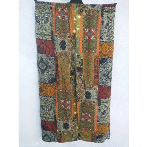 Beli Lastikli Etnik Desenli  Pamuk Viskon Basma Pantolon