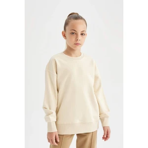 Kız Çocuk Relax Fit Bisiklet Yaka Pamuklu Basic Düz Okul Sweatshirt A2797A824AU