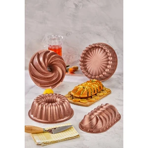 4'lü Granit Döküm Kek Kalıbı Turta Kalıbı Seti 4 Farklı Model Rosegold Kek Kalıbı Çeyiz Seti