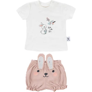Hero Kısa Kol Desenli Bebek T-Shirt & Nakışlı Şort Seti  Bunny