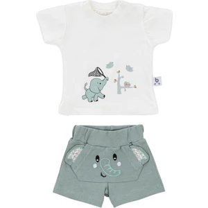Hero Kısa Kol Desenli Bebek T-Shirt & Nakışlı Şort Seti  Elephant