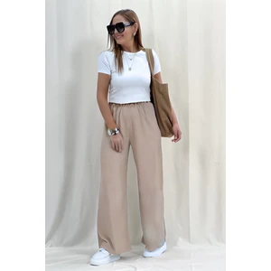 CMZ Collection Kadın Salaş Dökümlü Beli Lastikli Palazzo Pantolon