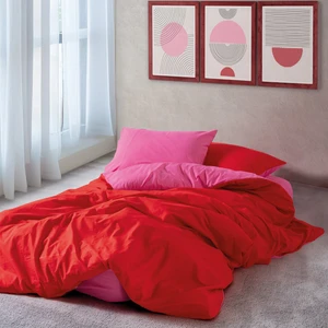 Cozy Home Ranforce Popping Colors Tek Kişilik  Nevresim Takımı - Sage Kırmızı-Fuşya