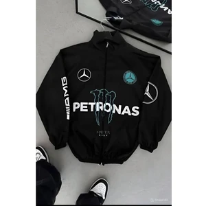 By Srt Giyim Unisex Paraşüt Kumaş Oversize Dijital Baskılı Siyah Rüzgarlık Yağmurluk