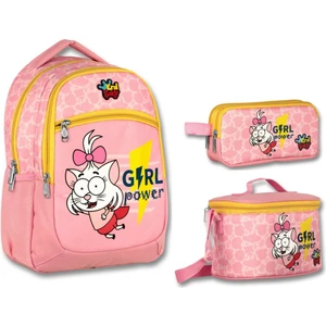 Ümit Çanta Kral Şakir Pembe Girl Power Kız Çocuk Üçlü Ilkokul Çanta Seti