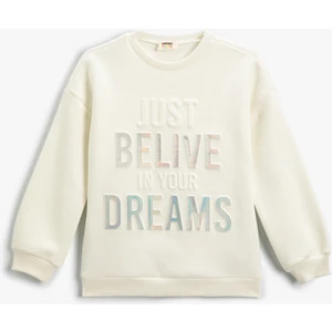 Sweatshirt Uzun Kollu Bisiklet Yaka Parlak Baskılı Slogan Temalı