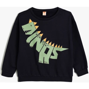 Dinozorlu Sweatshirt Uzun Kollu Bisiklet Yaka Şardonlu Pamuklu