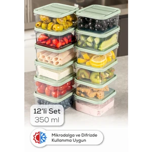 12LI 350 ml Buzdolabı Dondurucu Organizer Mikrodalga ve Difrize Uygun Saklama Kabı Mint