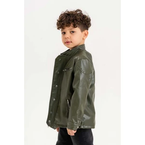 Gold Class Kidswear Çıtçıt Süslemeli Fermuarlı Astarlı Erkek Çocuk Deri Ceket