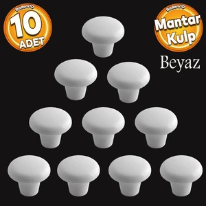 Mantar Düğme Sert Plastik Kulp Beyaz Dolap Mobilya Mutfak Dolabı Çekmece Kapak Kulbu 10 Adet