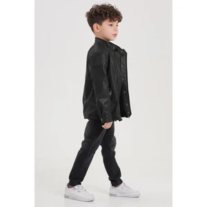 Gold Class Kidswear Çıtçıt Süslemeli Fermuarlı Astarlı Erkek Çocuk Deri Ceket