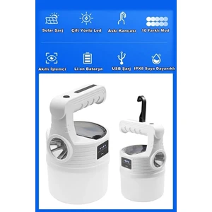 Gold Kama 300W 10 Modlu Güneş Enerjili Solar Aydınlatma Kamp Çadır Lambası Ampül LED Şarjlı Işıldak El Feneri