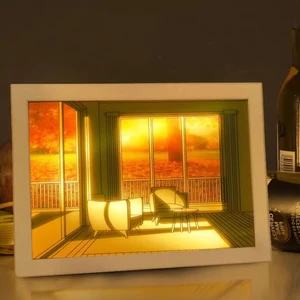 Çerçeveli LED Painting Masa ve Gece Lambası Sonbahar Ambianslı Kablolu 3 Renk Tonu