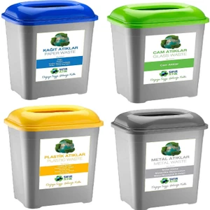 Sıfır Atık Geri Dönüşüm Kutusu 50 LT*4ADET Atık Kutusu 4lü Set Kağıt Metal Plastik Cam büyük boy