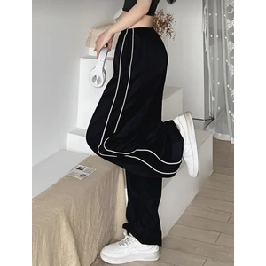 Harajuku Zip Detail Black Oversize Şeritli Eşofman Altı