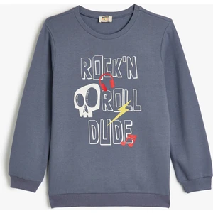 Sweatshirt Kuru Kafa Baskılı Uzun Kollu Bisiklet Yaka Şardonlu