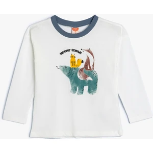 Tişört Hayvanlar Baskılı Uzun Kollu Bisiklet Yaka Pamuklu