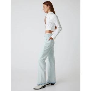Düz Uzun Paça Kot Pantolon Çift Bel Detaylı Normal Bel - Straight Jean