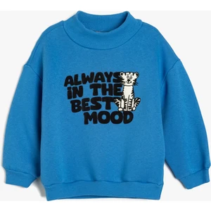 Sweatshirt Yarım Balıkçı Yaka Slogan Baskılı Uzun Kollu