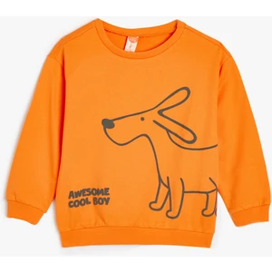 Sweatshirt Bisiklet Yaka Köpek Baskılı Uzun Kollu