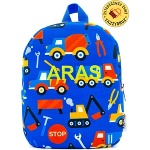 Çocuk Anaokulu Sırt Çantası - Araç Bakım Temalı, Mavi, 26x21x11 cm, Fermuarlı (1 Adet)