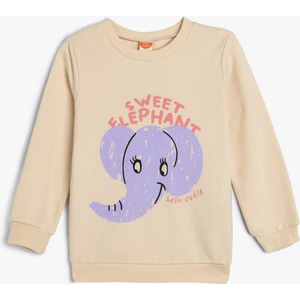 Sweatshirt Fil Baskılı Bisiklet Yaka Pamuklu Şardonlu