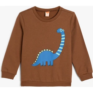 Dinozor Baskılı Sweatshirt Uzun Kollu Bisiklet Yaka Pamuklu