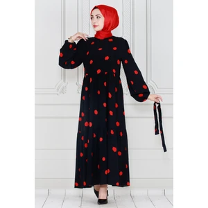 Puantiyeli Prenses Model Elbise-Kırmızı