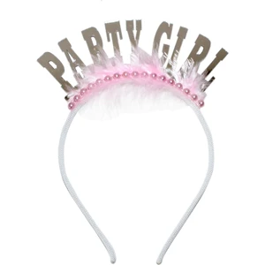 Parti Adresi Party Girl Pleksi Taç Pembe Tüylü Gümüş