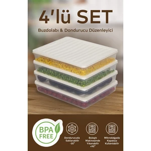 4'lü Set 2400 ml Buzdolabı Düzenleyici Buzluk ve Mikrodalga Saklama Kabı