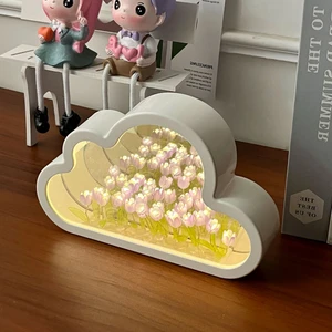 Lale Bulut Ayna Yaratıcı Gece Lambası El Yapımı Dıy Sevgililer Günü Hediyesi Kızlar Için USB Plug-In Atmosfer Lambası (Yurt Dışından)