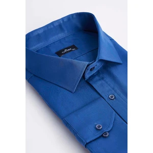 Erkek Büyük Beden Uzun Kollu Pamuklu Tek Cepli Saten Indigo Renk Gömlek
