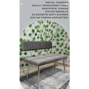 Özcan Mobilya Aksesuar Metal Ayaklı Sırtlı Siyah Mutfak Salon Antre Yatak Odası Puf Bank Oturak Bench