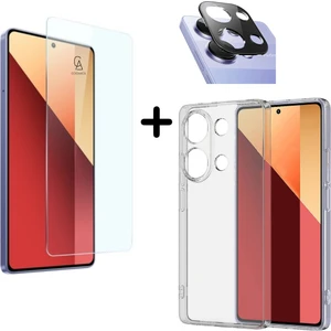 Xiaomi Redmi Note 13 Pro 4g ile Uyumlu Kılıf Şeffaf Temperli Kırılmaz Cam Ekran ve Kamera Lens Koruyucu Seti