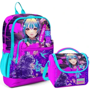 Coral High 2li Set Kedili Kız Desenli Okul Çantası Beslenme 23753