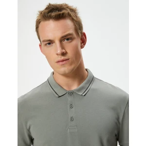Slim Fit Polo Tişört Kısa Kollu Çizgi Detaylı Pamuklu