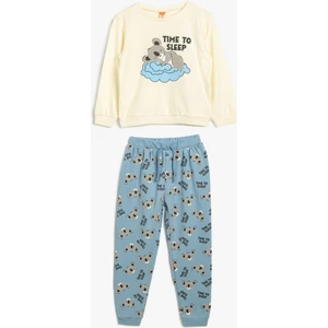 Pijama Takımı Koala Baskılı Uzun Kollu Bisiklet Yaka Pamuklu