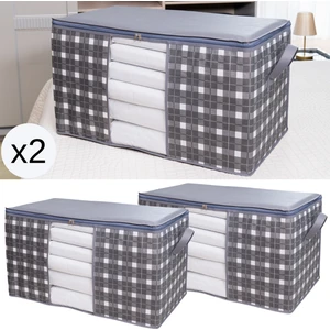 2 Adet Mega Boy Pencereli Kare Desenli Ekose Gri Yastık Yorgan Düzenleyici Hurç Seti 90X50X50 cm