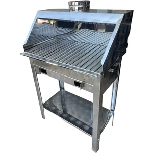 Paslanmaz Kömürlü Mangal 28 x 50 cm Bacalı Barbekü