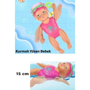 Yıldırım Oyuncak Kartela Küvette Havuzda Kendiliğinden Yüzen Kurmalı Swimming Baby Yüzen Bebek 15 cm