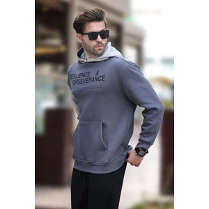 Füme Kapüşonlu Cep Detaylı Baskılı Erkek Sweatshirt 7058