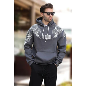 Füme Kapüşonlu Cep Detaylı Baskılı Erkek Sweatshirt 7052