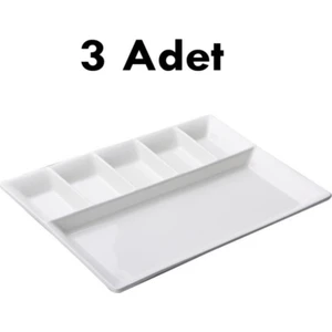 3 Adet Kırılmayan Kahvaltı Sunum Tabağı 33X26CM Kahvaltılık 6 Bölme Sağlıklı Malzeme Tabldot Tepsisi