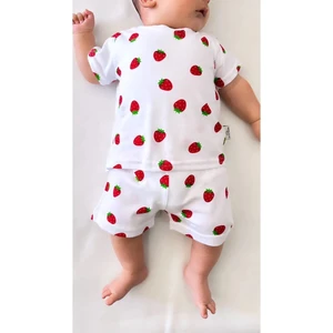 Bebek Pijama Takımı Kısakol Şort Çilek Desen  Pamuk Yenidoğan Çocuk Pijama