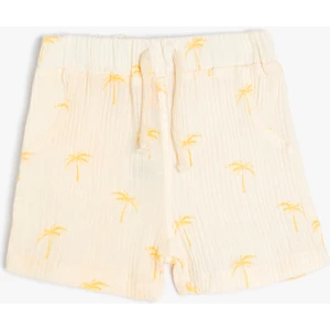 Şort Palmiye Baskılı Dokulu Pamuklu