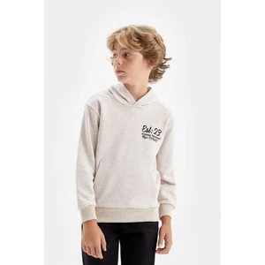 Erkek Çocuk Bej Kapüşonlu Baskılı Okul Sweatshirt C7557A824AU