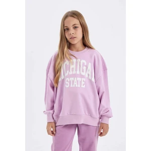 Kız Çocuk Relax Fit Bisiklet Yaka Baskılı Okul Sweatshirt C7460A824AU