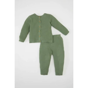 Erkek Bebek 2'li Takım Basic Düz Düğmeli Uzun Kollu Triko Hırka Beli Lastikli Triko Alt C9594A524AU