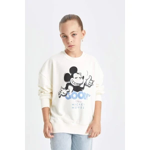Kız Çocuk Disney Mickey & Minnie Oversize Geniş Kalıp Bisiklet Yaka Sweatshirt C7353A824AU