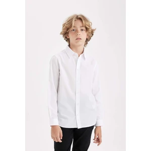 Erkek Çocuk Polo Yaka Poplin Uzun Kollu Basic Düz Beyaz Okul Gömleği T8853A624AU